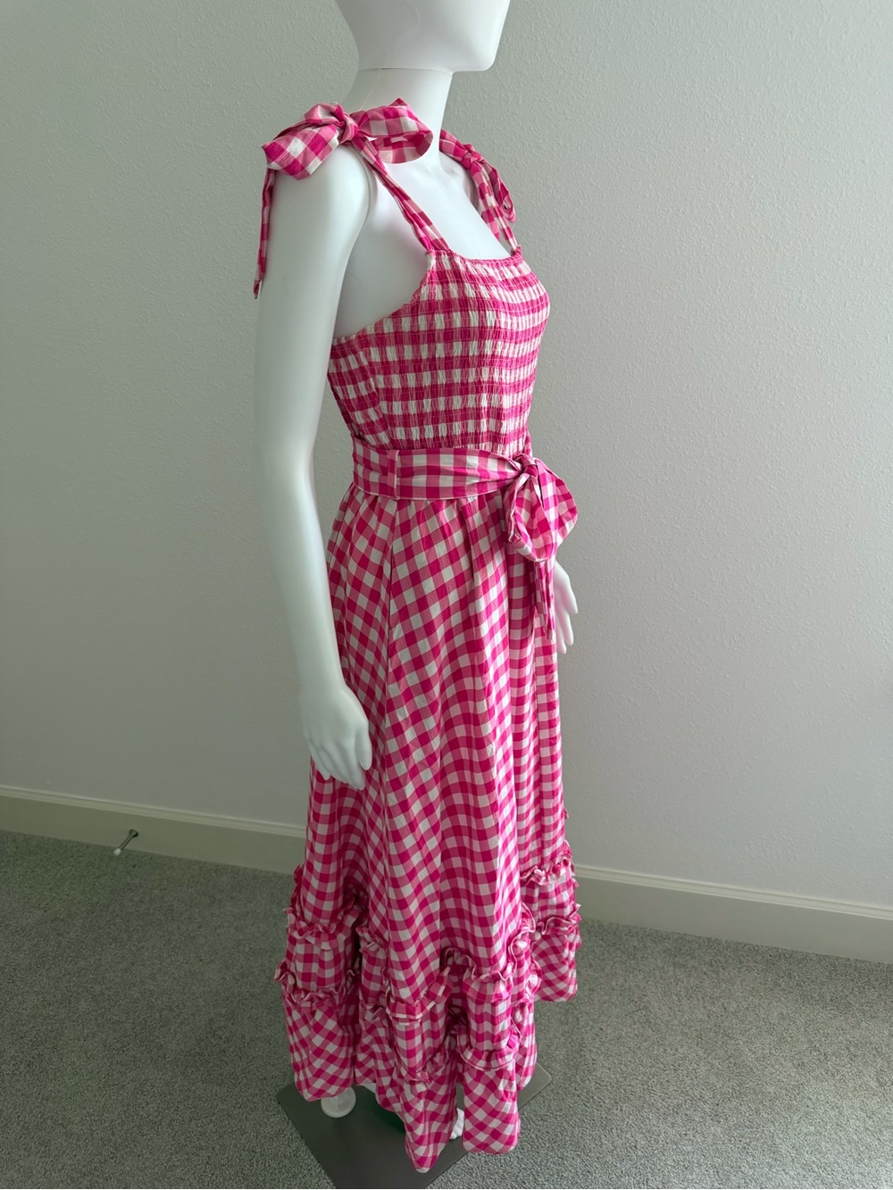 &merci Pink Gingham Maxi Dress with Tie Shoulders and Waist - Picture 6 of 10